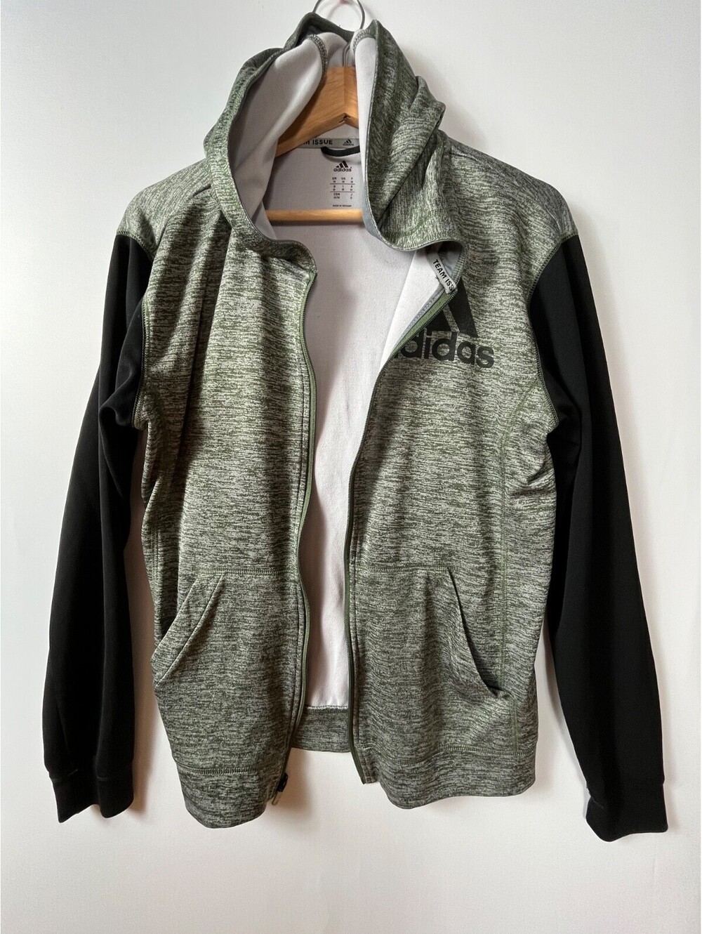 Adidas Team Issue Men's M Full Zip Hoodie Olive Green Black Athletic Sweatshirt